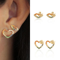 Color rhinestone lips heart ear studs