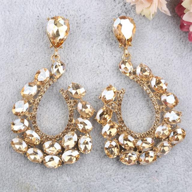 Elegant colorful glass crystal hollow drop earrings