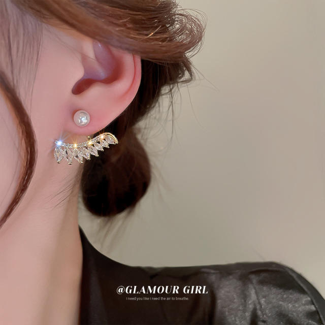 925 needle cubic zircon pearl jacket earrings