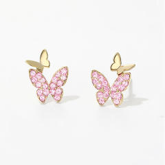 Elegant tiny butterfyl rhinestone ear studs