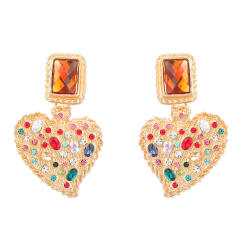 INS popular rhinestone setting heart earrings