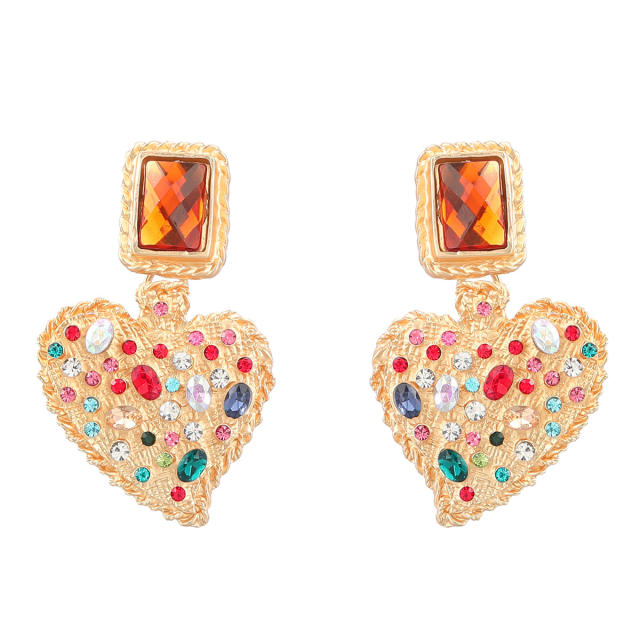 INS popular rhinestone setting heart earrings