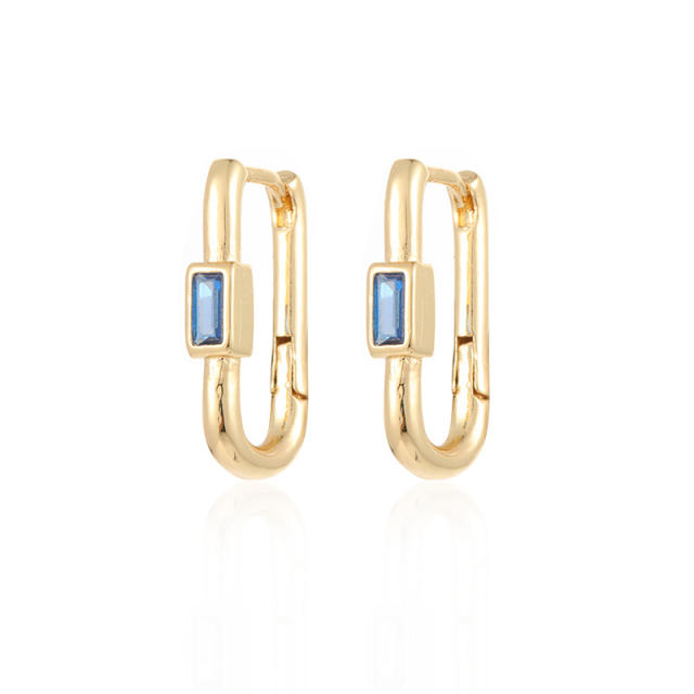 Unique U shape real gold plated color cz huggie earrings