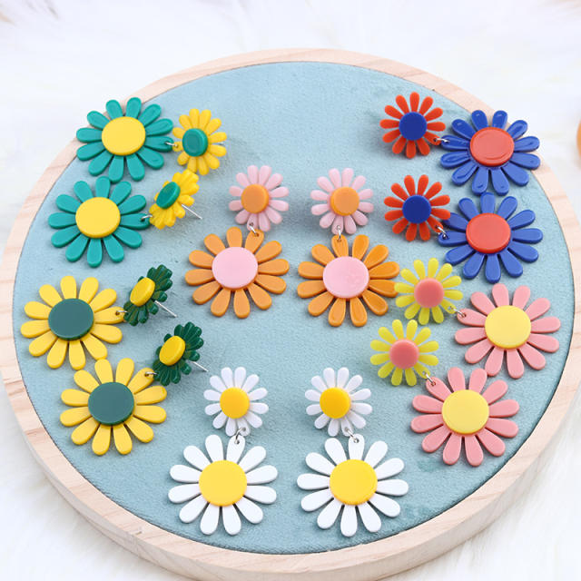 Boho colorful acrylic sunflower dangle earrings