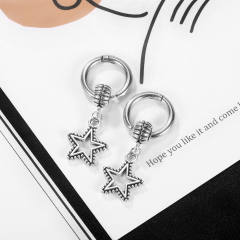 Hollow out star titanium steel earrings