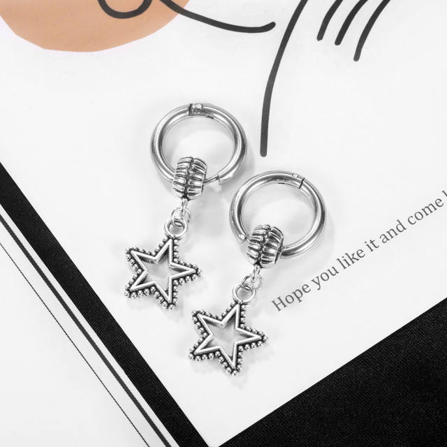 Hollow out star titanium steel earrings