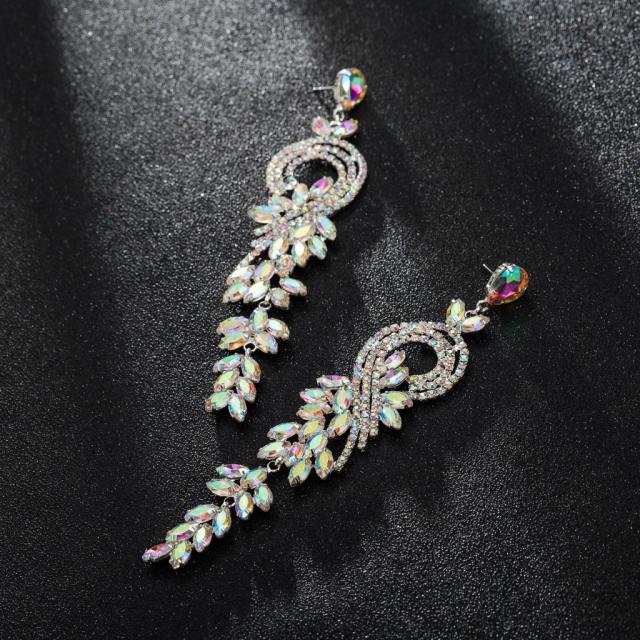 Luxury glass crystal rhinestone pave setting bridal earrings
