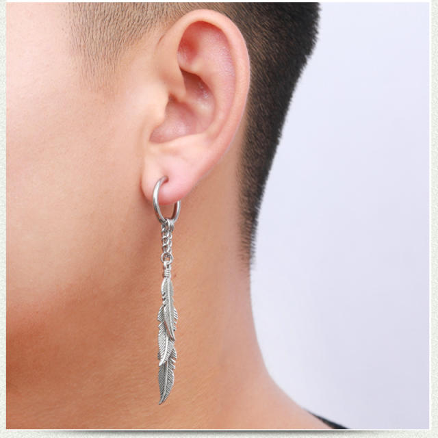 Tassel titanium steel leaves earrings