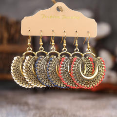 Boho vintage hollow out round charm dangle earrings