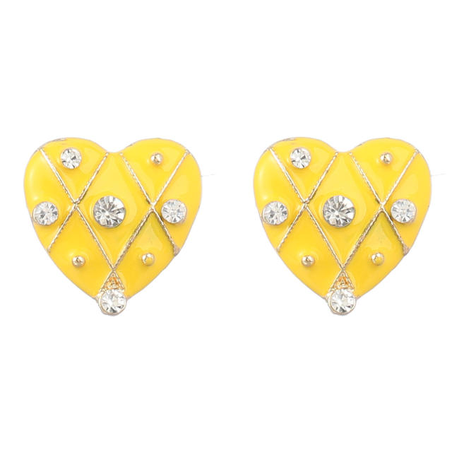 INS color enamel heart cute ear studs