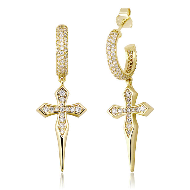Hip hop zircon cross earrings