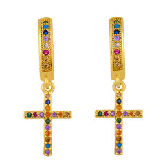 Rainbow color zircon setting The cactus copper huggie earrings
