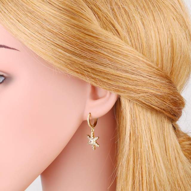 Rhinestone moon star 18KG copper huggie earrings