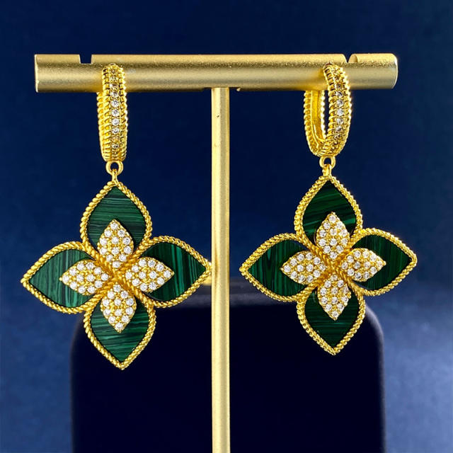 Classic rhinestone clover colorful dangle earrings