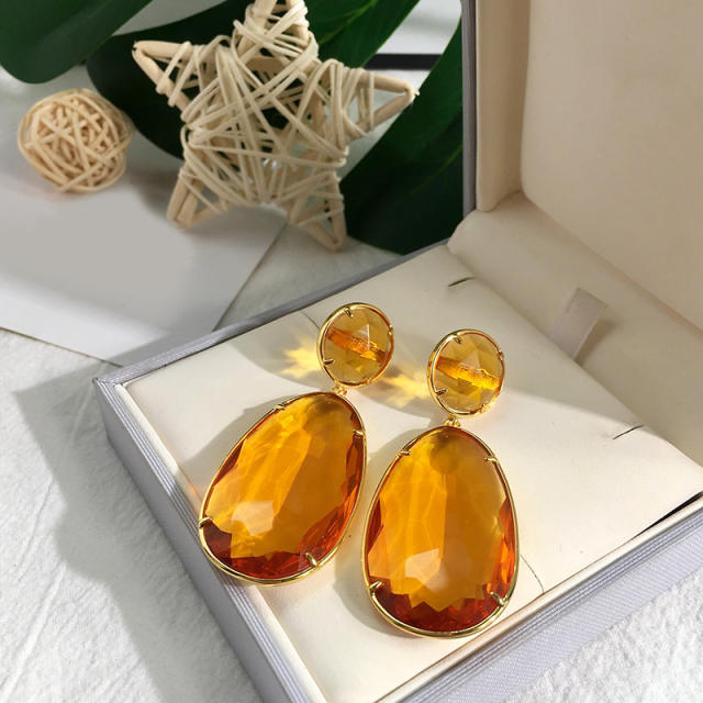INS geometric drop gem stone personality earrings