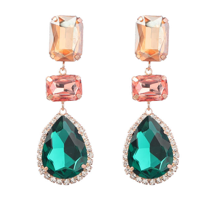 Geometric drop glass crystal earrings