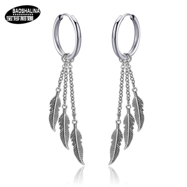 Tassel titanium steel leaves earrings