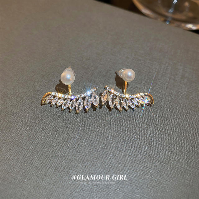 925 needle cubic zircon pearl jacket earrings