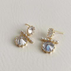 Korean style Pearl zircon earrings