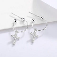 S925 diamond cross dangle earrings
