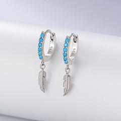 S925 sterling silver turquoise beads huggie earrings