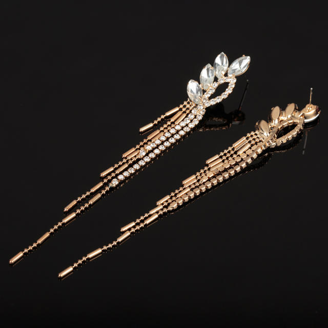 Luxury rhinestone long tassel earrings