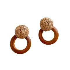 Fashion rattan geometric round earrings