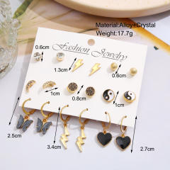 Black color heart flash earrings set