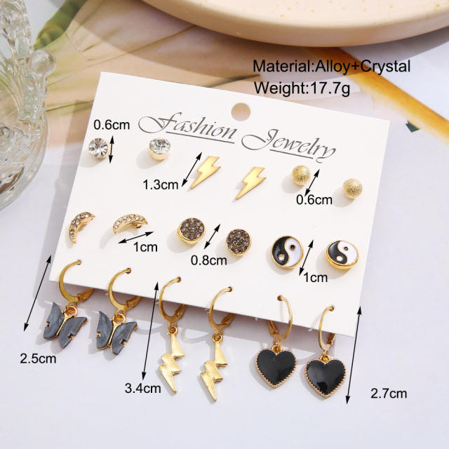 Black color heart flash earrings set