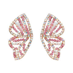 Diamond butterfly hollow ear studs