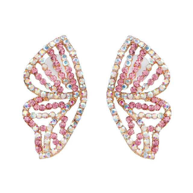 Diamond butterfly hollow ear studs