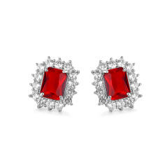 Emerald cut diamond colored ear studs