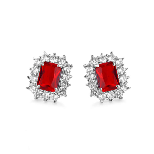 Emerald cut diamond colored ear studs