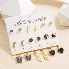 Black color heart flash earrings set