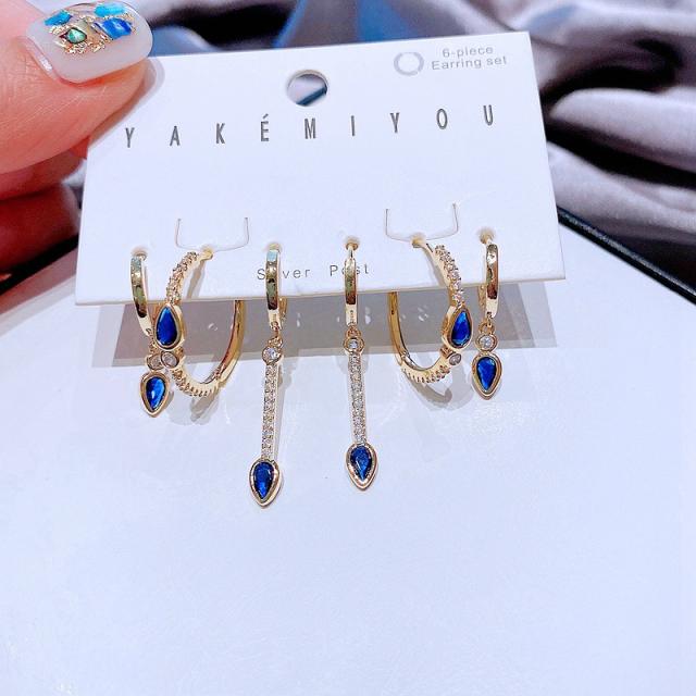 6pcs sapphire cubic zircon drop earrings set