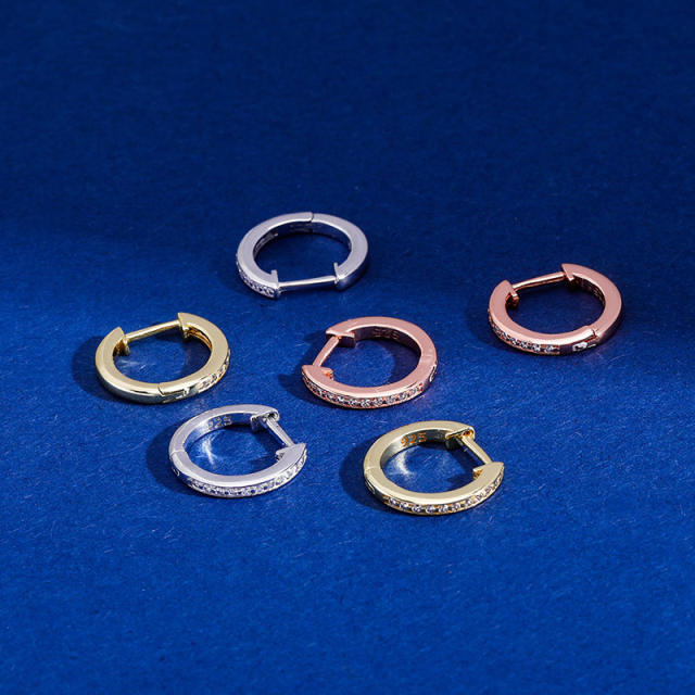 Hip hop S925 silver zircon huggie earrings