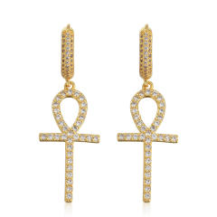 Hip hop zircon cross pendant earrings
