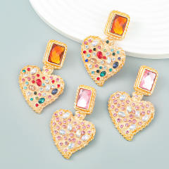 INS popular rhinestone setting heart earrings