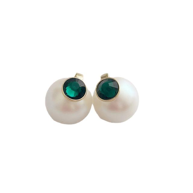 Fashion inlaid zircon Heart pearl earrings