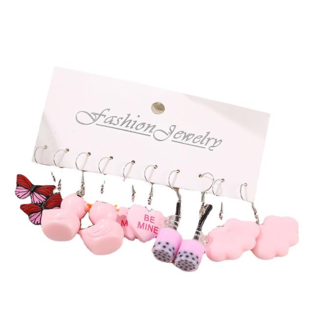 Cute pink color duck cloud acrylic earrings set