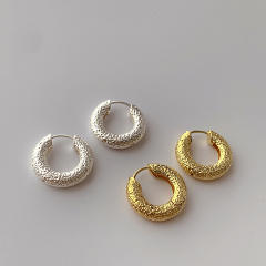 INS vintage metal pattern real gold plated huggie earrings