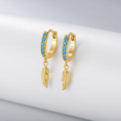 S925 sterling silver turquoise beads huggie earrings