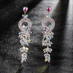 Luxury glass crystal rhinestone pave setting bridal earrings