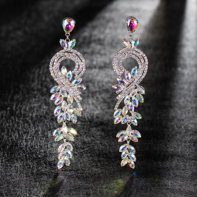 Luxury glass crystal rhinestone pave setting bridal earrings