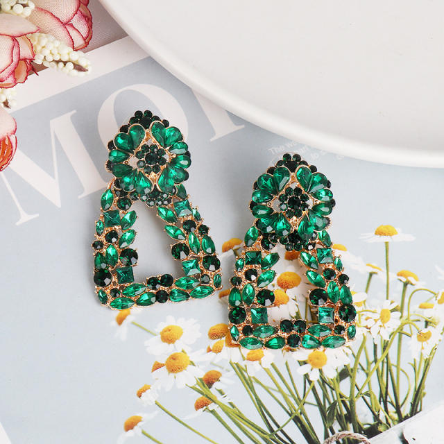Geometric shape glass crystal statement dangle earrings