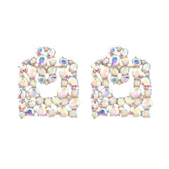 Colored rhinestone square shape ear studs