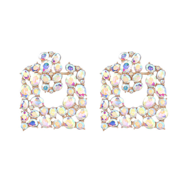 Colored rhinestone square shape ear studs