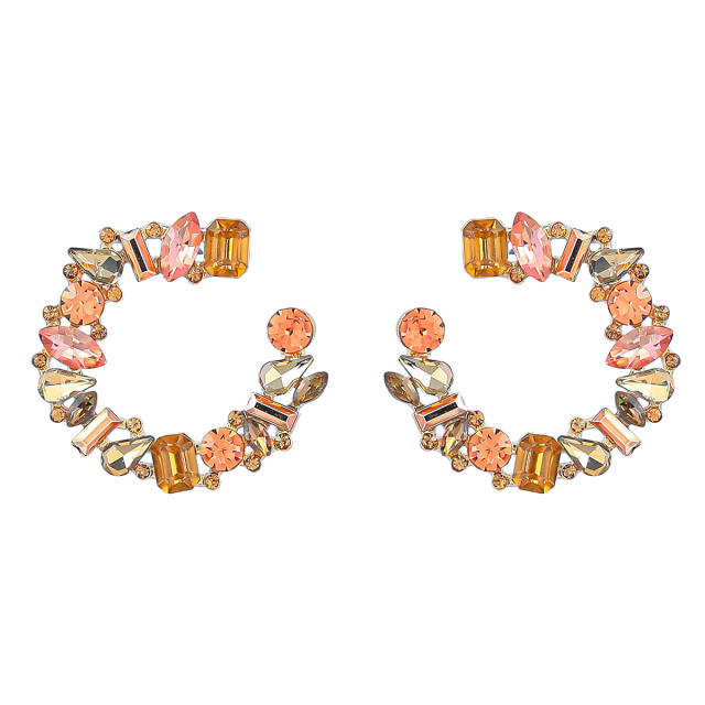 Luxury c shape rhinestone statement ear studs
