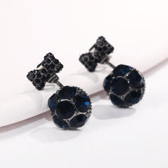Black CZ setting tiny bow ball jacket earrings