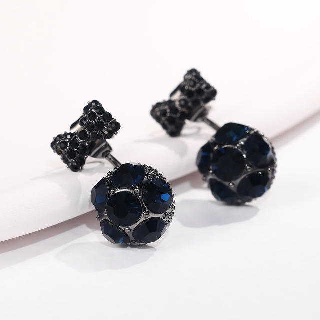 Black CZ setting tiny bow ball jacket earrings